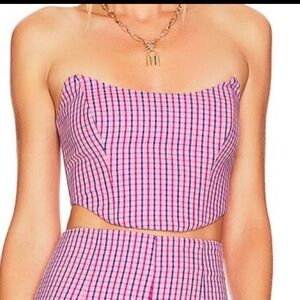 Lovers + Friends Torrance Top in Pink Plaid Multi. Size Small. NWT. Strapless